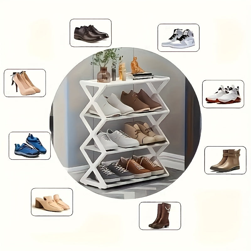X-Shape Shoe Rack Easy Folding Shoe Storage Multi Dormitory Household 4 Tier Shoe Cabinet - Dustproof, Foldable & Removable for Home, Dormitory & Office - Stackable Slippers & Shoe Organiser