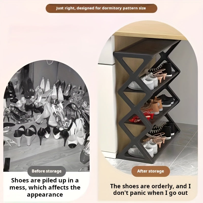 X-Shape Shoe Rack Easy Folding Shoe Storage Multi Dormitory Household 4 Tier Shoe Cabinet - Dustproof, Foldable & Removable for Home, Dormitory & Office - Stackable Slippers & Shoe Organiser