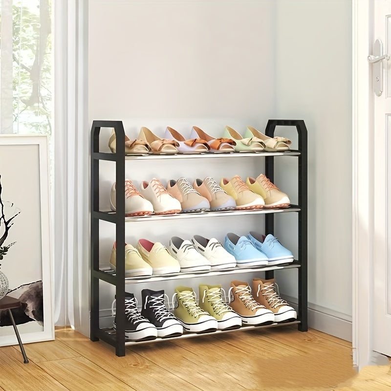 1pc Space-Saving 4-Tier Shoe Organizer Rack - Durable Metal & Plastic Dustproof Storage for Multiple Pairs of Shoes, Ideal for Bedroom, Bathroom, and Entryway, Shoe Storage Organize