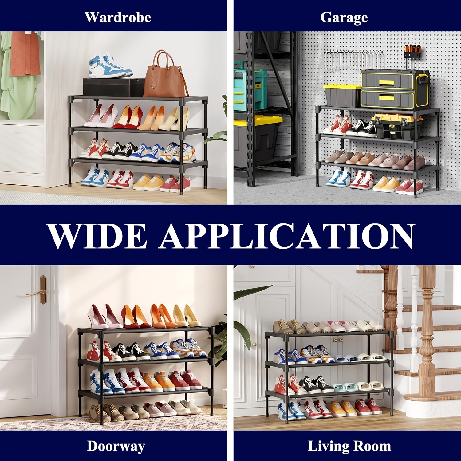 4-Tier Black Multi-Functional Detachable Shoe Rack – Space-Saving Storage Organizer for Dorms, Homes, and Small Spaces, Perfect for Sneakers, Boots, and Accessories, Shoe Storage Organizer