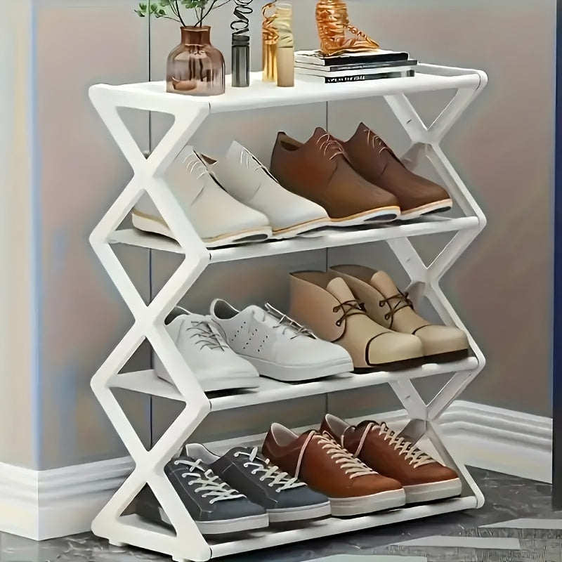 X-Shape Shoe Rack Easy Folding Shoe Storage Multi Dormitory Household 4 Tier Shoe Cabinet - Dustproof, Foldable & Removable for Home, Dormitory & Office - Stackable Slippers & Shoe Organiser