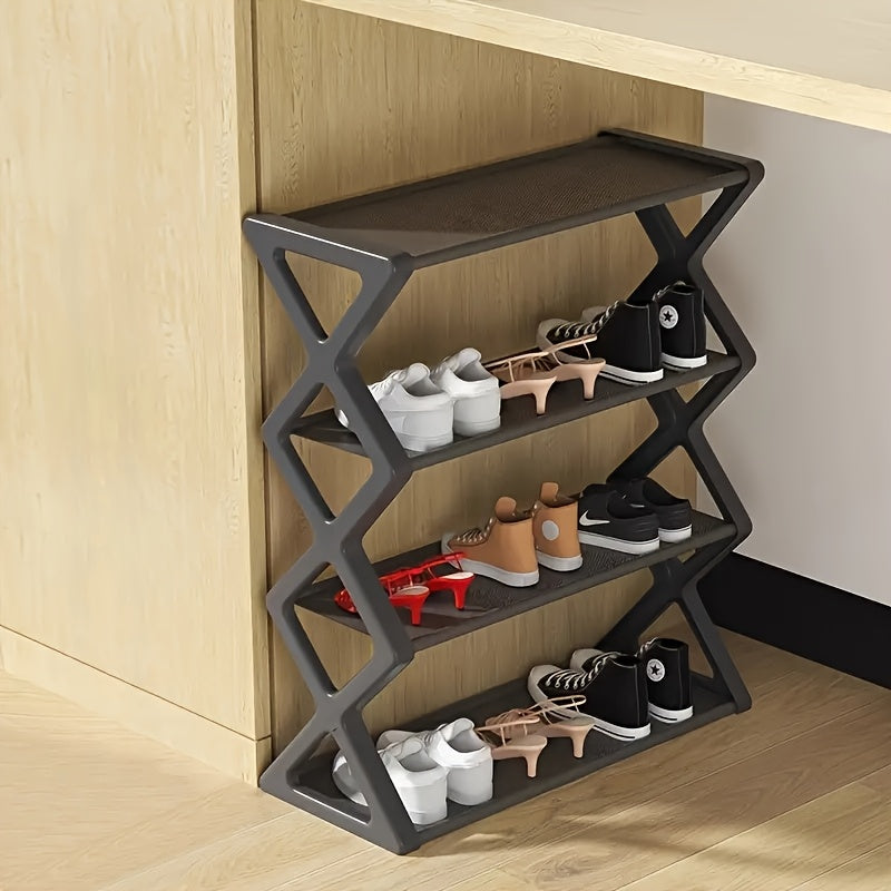 X-Shape Shoe Rack Easy Folding Shoe Storage Multi Dormitory Household 4 Tier Shoe Cabinet - Dustproof, Foldable & Removable for Home, Dormitory & Office - Stackable Slippers & Shoe Organiser