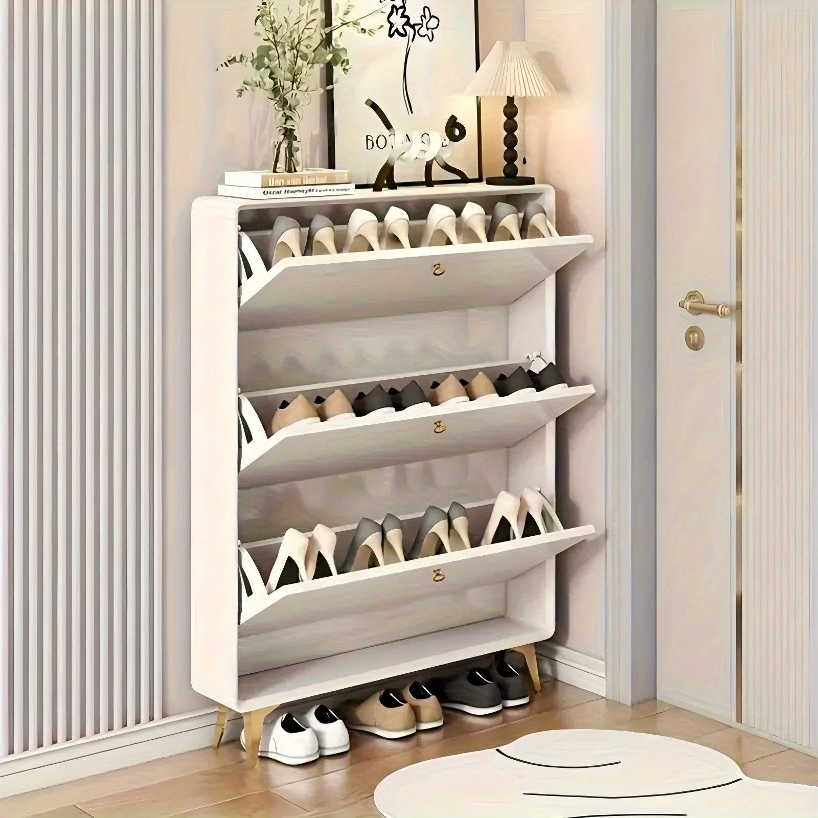 2pcs Flip-Top Shoe Cabinet Organizers, 3-Tier Heavy-Duty Stainless Steel Frame - Easy Installation, Space-Saving Shoe Storage Solution for Indoor Use, Shoe Storage Organizer