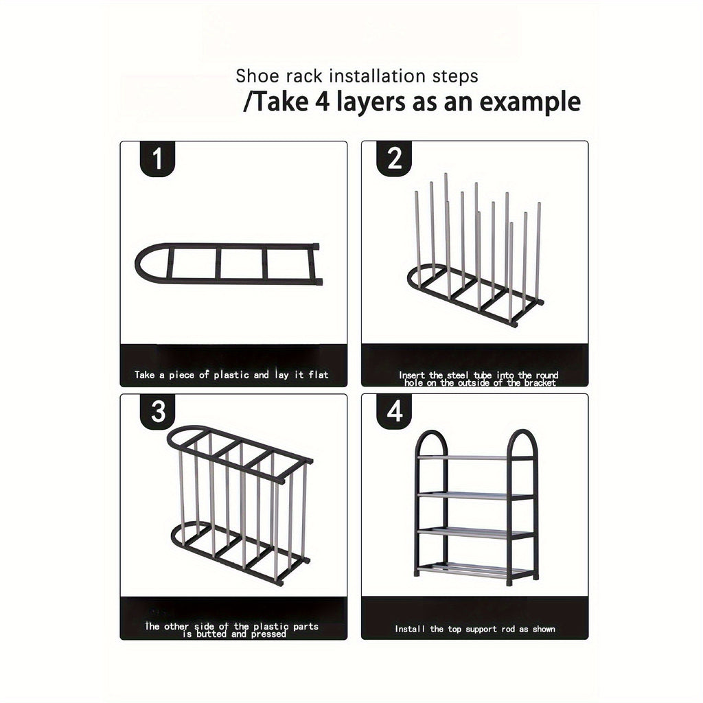 1pc Space-Saving 4-Tier Shoe Organizer Rack - Durable Metal & Plastic Dustproof Storage for Multiple Pairs of Shoes, Ideal for Bedroom, Bathroom, and Entryway, Shoe Storage Organize