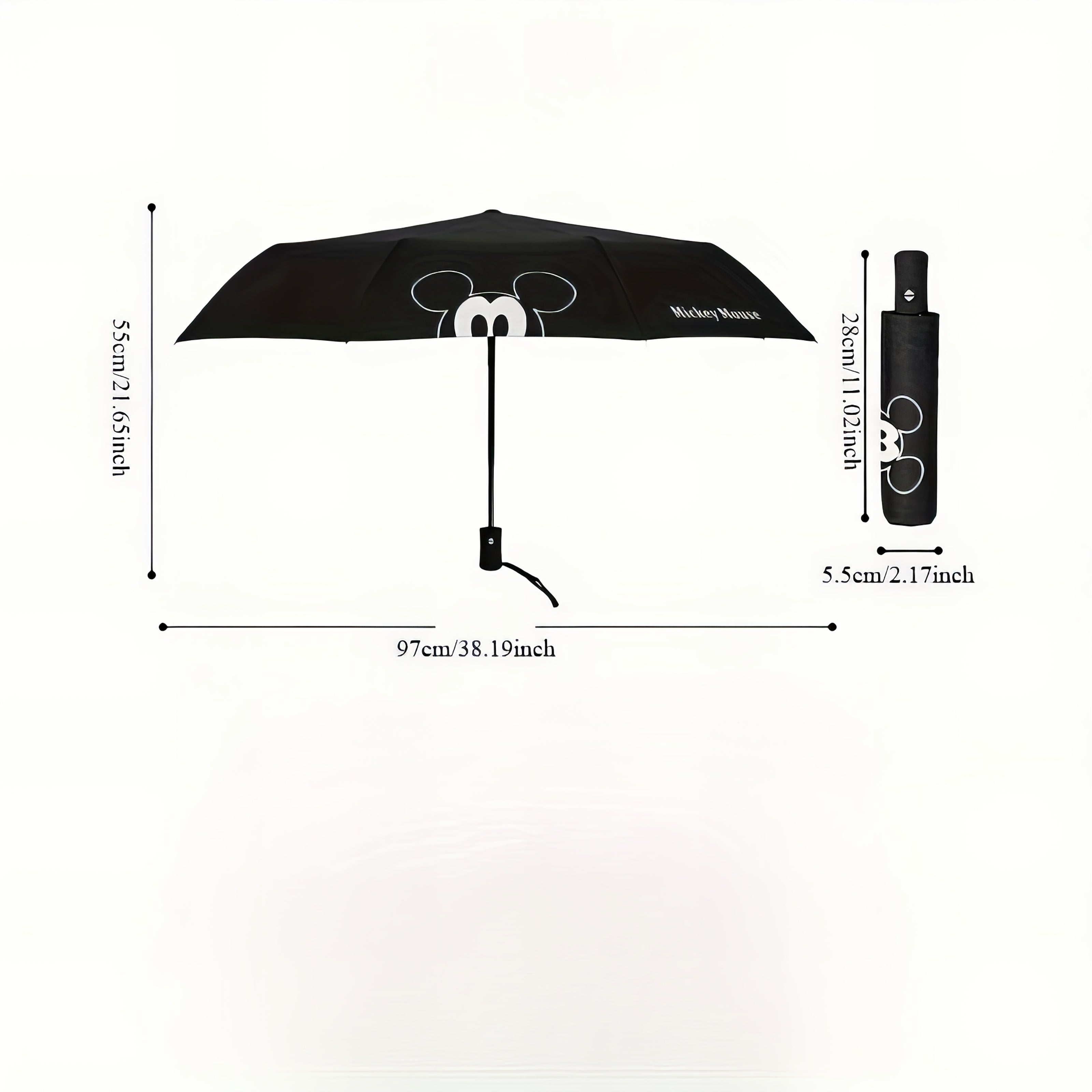 Minnie Mouse Black Foldable Umbrella - Automatic, 8-Rib Steel Frame, Durable Pongee Canopy with EVA Handle, Perfect for Sun & Rain, Rain Gear|Playful Design|Steel Frame Umbrella