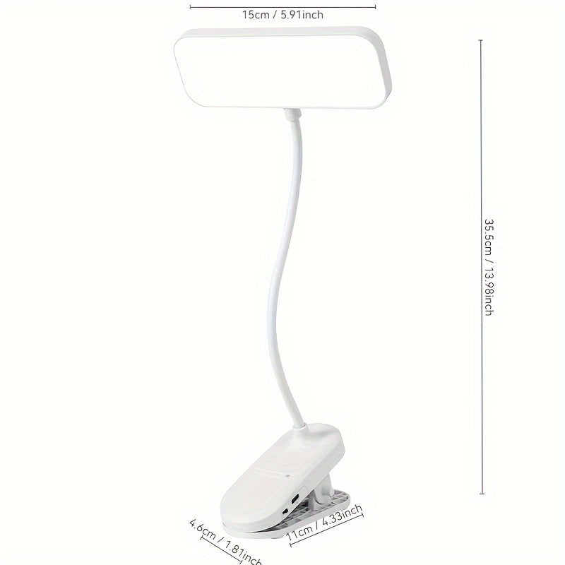 Dimmable LED Clamp Desk Lamp, Touch Control Clip-On Light with Adjustable Brightness, Color Changing, USB\u002FBattery Dual Power, Rechargeable 800mAh Lithium, Indoor Use for Home, Dormitory, Reading, Bedside - White