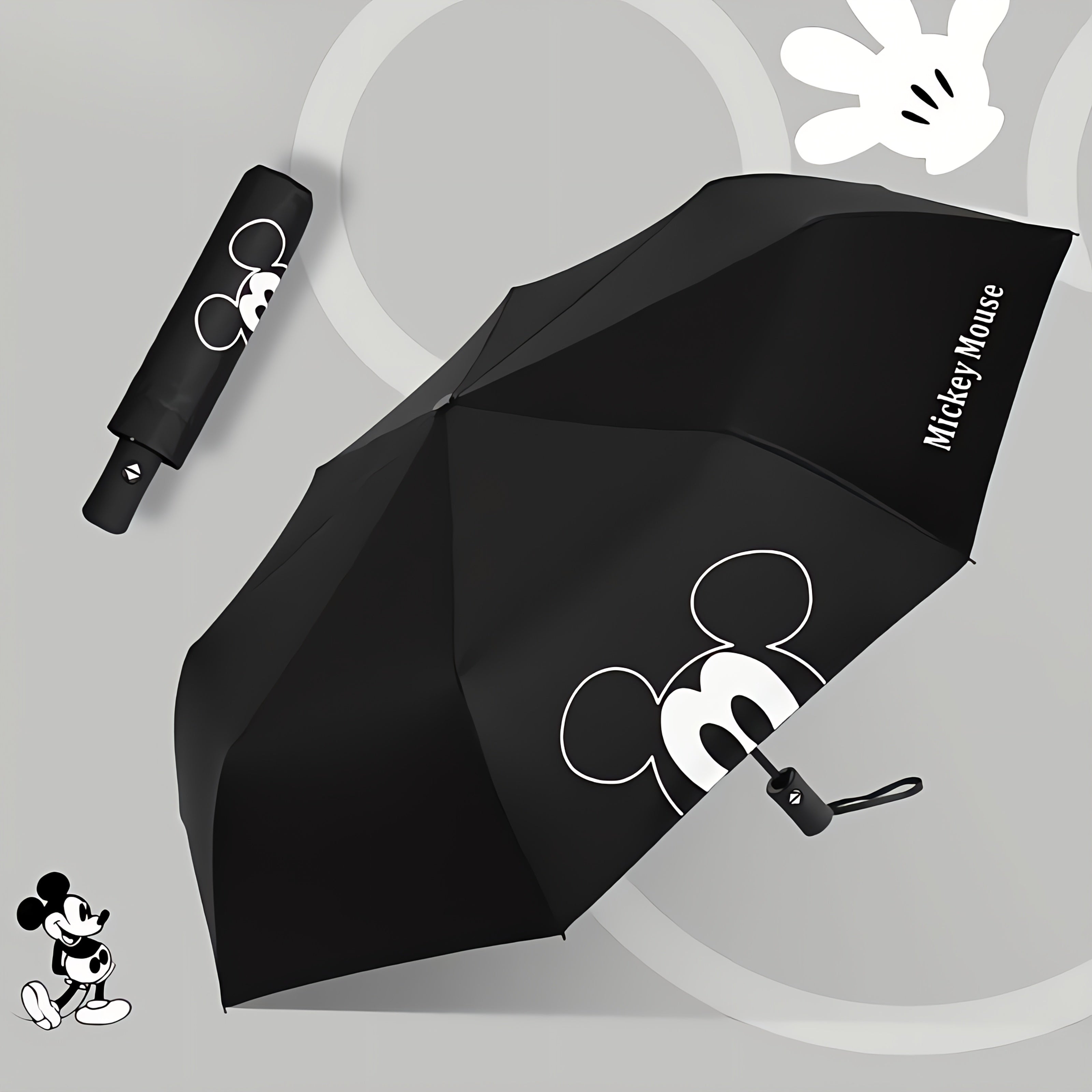 Minnie Mouse Black Foldable Umbrella - Automatic, 8-Rib Steel Frame, Durable Pongee Canopy with EVA Handle, Perfect for Sun & Rain, Rain Gear|Playful Design|Steel Frame Umbrella