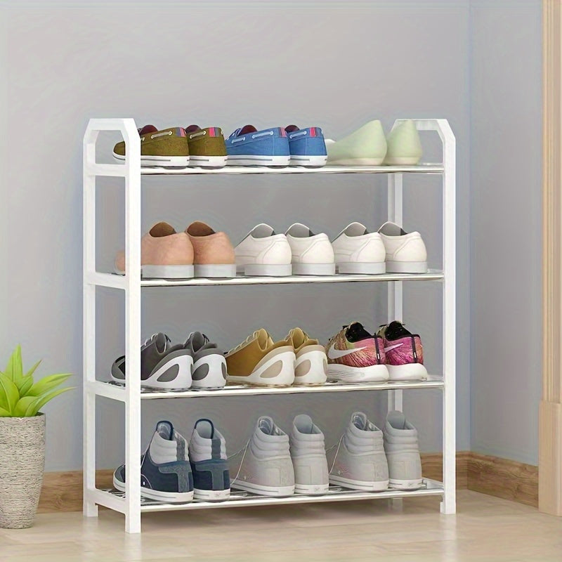 1pc Space-Saving 4-Tier Shoe Organizer Rack - Durable Metal & Plastic Dustproof Storage for Multiple Pairs of Shoes, Ideal for Bedroom, Bathroom, and Entryway, Shoe Storage Organize